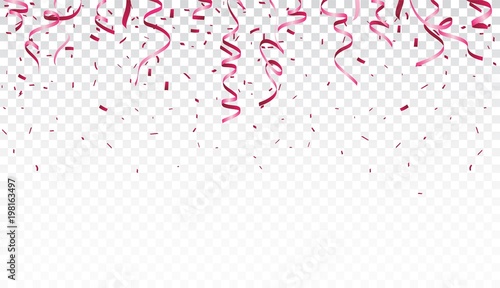 Beautiful ribbon and confetti isolated on transparent background