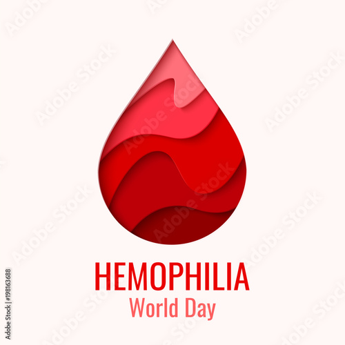 World Hemophilia Day vector background. Awareness poster with red paper cut blood drop. Blood donor day concept