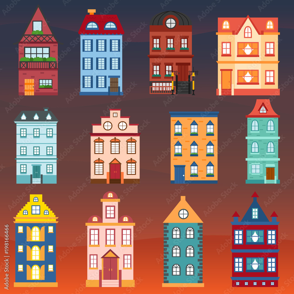 Vector cartoon set of city houses
