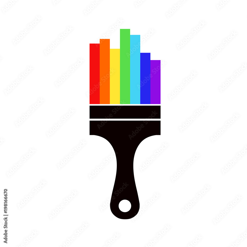 Paint brush with colourful paint drop (rainbow). Brush icon. Paint brush with colourful paint drop (rainbow). Brush icon.