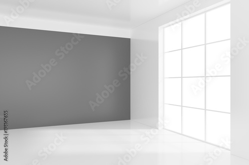 Empty bright office room with light ray on wall. 3D Rendering