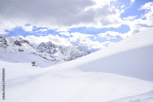 the peaks of the Alps in winter with soft snow