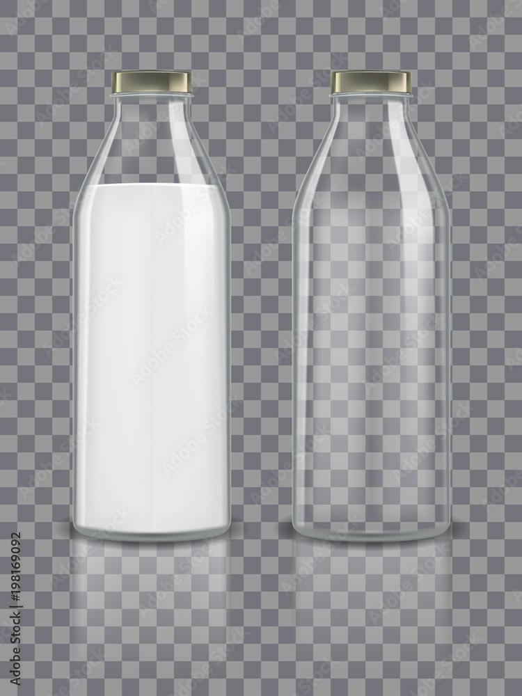 Traditional glass milk bottle isolated on a white bottle Stock