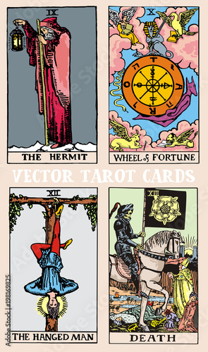 Tarot cards deck colorful vector illustration with magic and mystic graphic details 