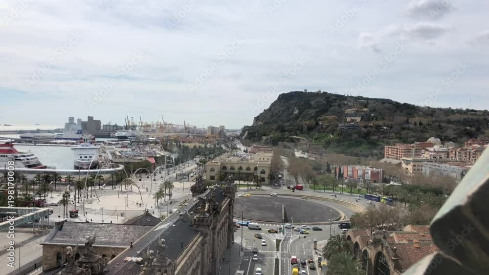 View of Barcelona from Columbus Monument, Barcelona. 4k View of Barcelona from Columbus Monument, Barcelona. 4k
