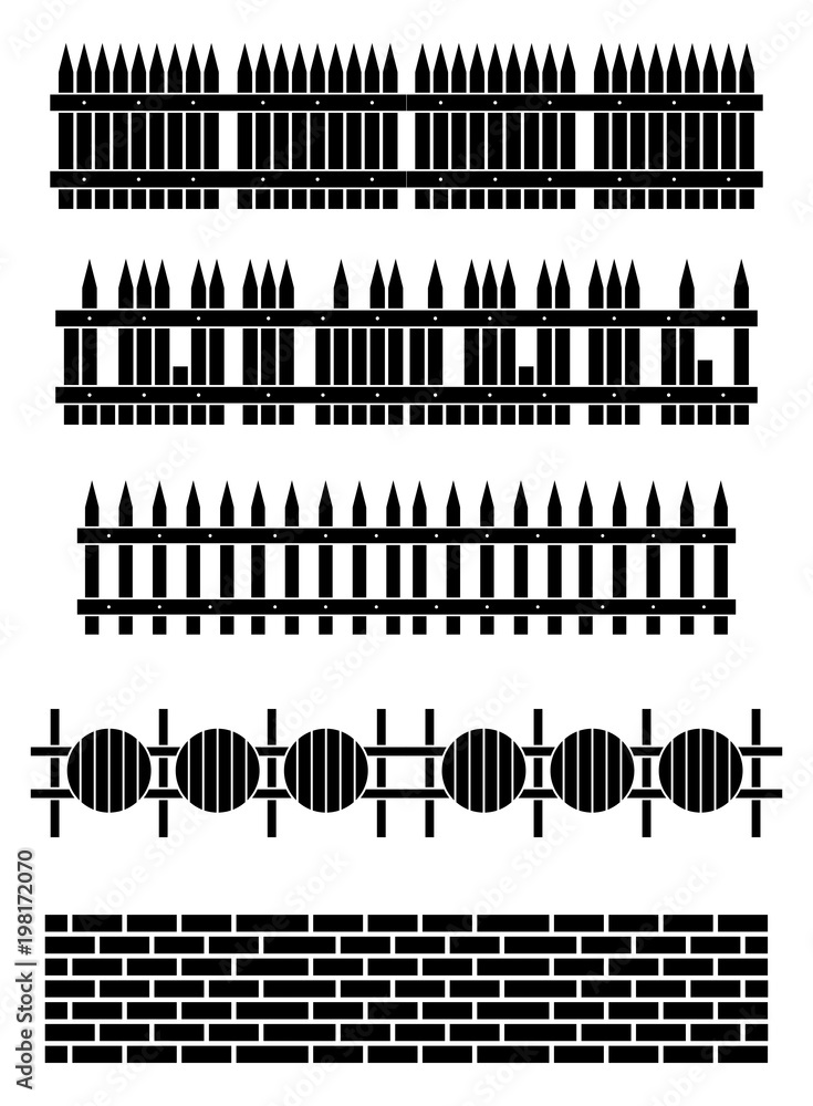 Obraz premium Silhouette wooden fence set.