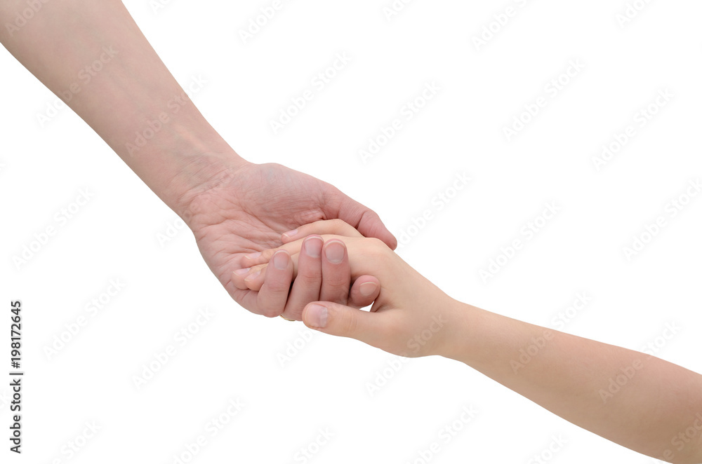 Hands connecting two people isolated on white background Hands connecting two people isolated on white background
