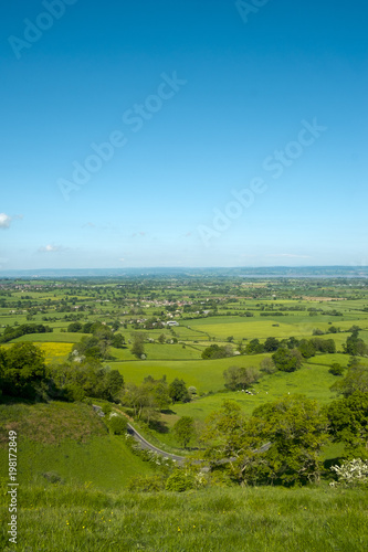 View over The Severn Vale from The Cotswold Way long distance footpath at Coaley Peak viewpoint  Cotswolds  Gloucestershire  UK