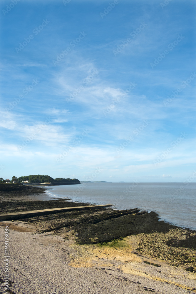 Late summer sun on the seafront at Clevedon on the Bristol Channel, Somerset, UK.
