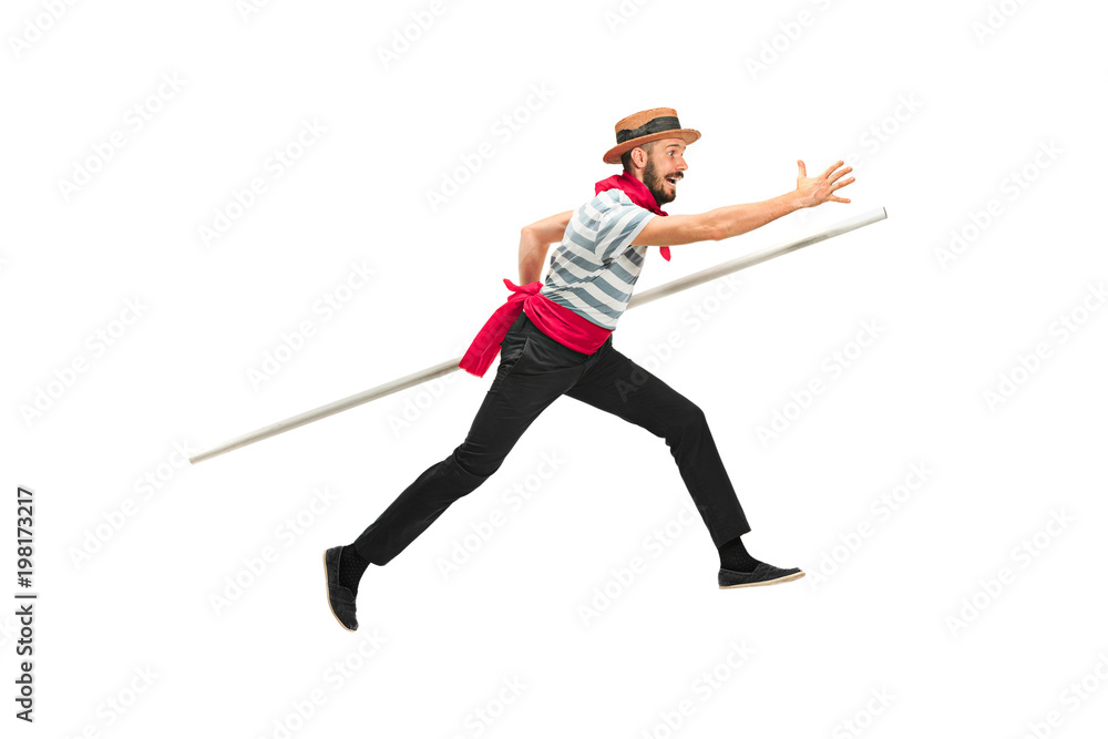Caucasian man in traditional gondolier costume and hat Caucasian man in traditional gondolier costume and hat