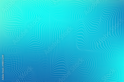 Abstract background with lines and dots distorted on a white background. Monochrome image. Abstract dynamical rippled surface. Vector stripe deformation background.