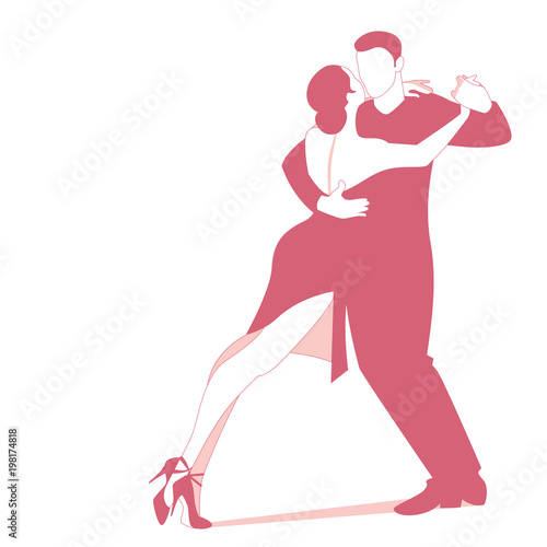 Couple dancing passionate argentine tango, isolated on white background