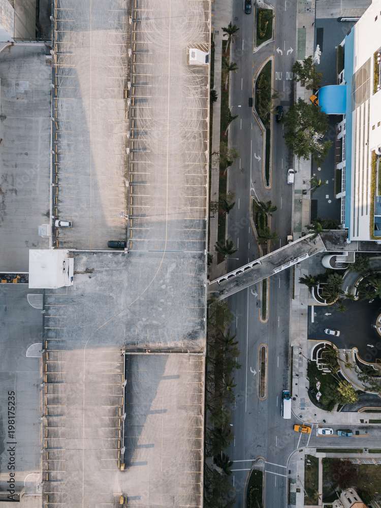 Roadway and parking on building roof, Miami Downtown, Florida, USA