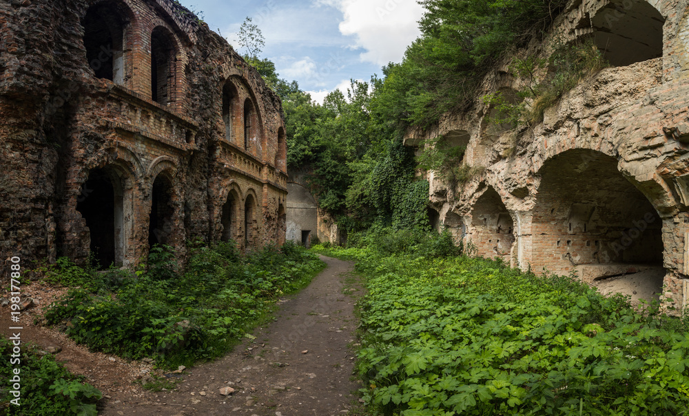 Fototapeta premium Ruins of Tarakanivskiy Fort (Fort Dubno, Dubno New Castle) - fortification, architectural monument of 19th century