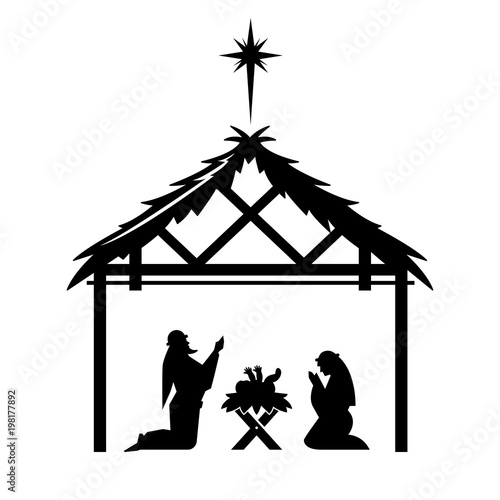 Mary and Joseph pray over the newly born Jesus.