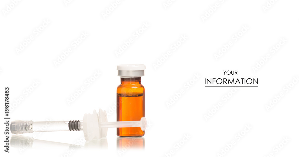 Glass Medicine Vial jar botox with medical Syringe pattern