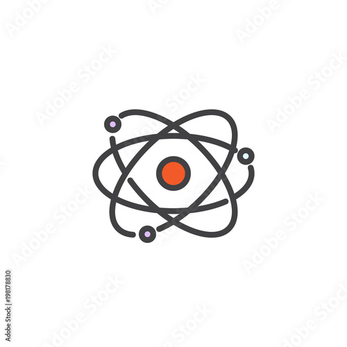 Atom structure filled outline icon, line vector sign, linear colorful pictogram isolated on white. Molecular modeling symbol, logo illustration. Pixel perfect vector graphics