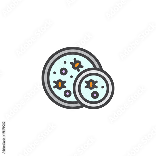 Viruses and bacteria filled outline icon, line vector sign, linear colorful pictogram isolated on white. Bacteria in a petri dish symbol, logo illustration