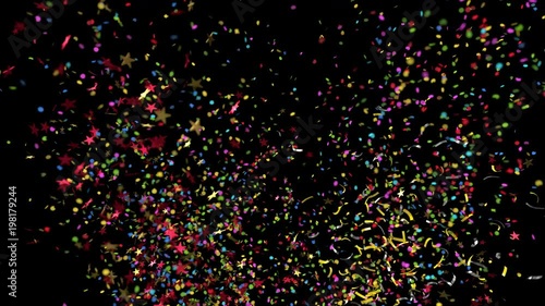 Confetti Explosion Multicolored and Shape variations with alpha channel for compositing on any background