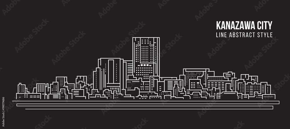 Cityscape Building Line art Vector Illustration design - Kanazawa city
