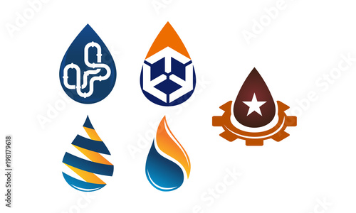 Water Fire Flame Gas Oil Set