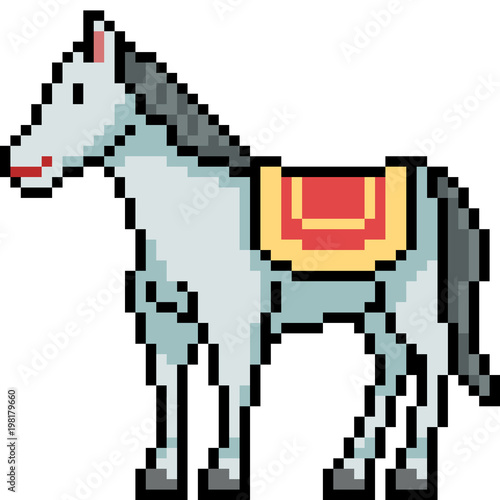 vector pixel art white horse