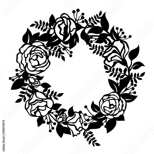 Flower blossom Wreath circle sign paper cut art vector design