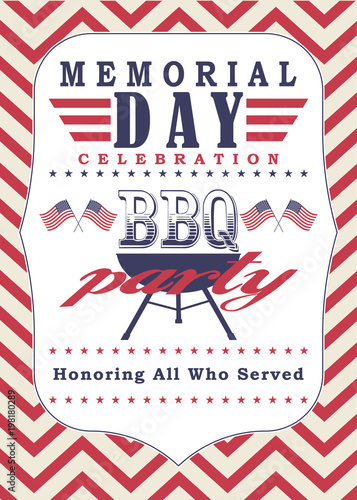 Vector Memorial day poster template. Memorial day celebration and bbq party background.