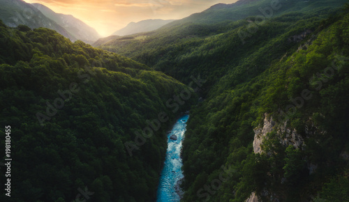 Sunset over Hills with Tara River Canyon in Zabljak, Montenegro as seen from Jurjevich Bridge.