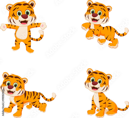 collection of cute tiger cartoon Stock Vector | Adobe Stock