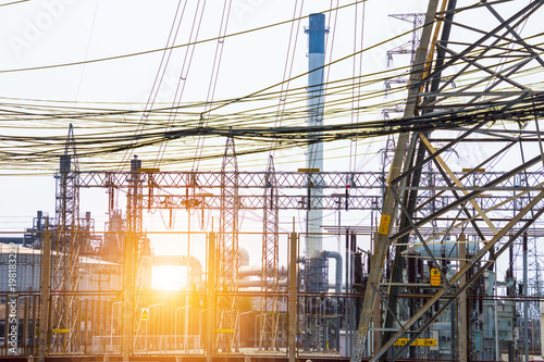 Wallpaper Mural Electricity concept. Close up high voltage power lines station. Torontodigital.ca