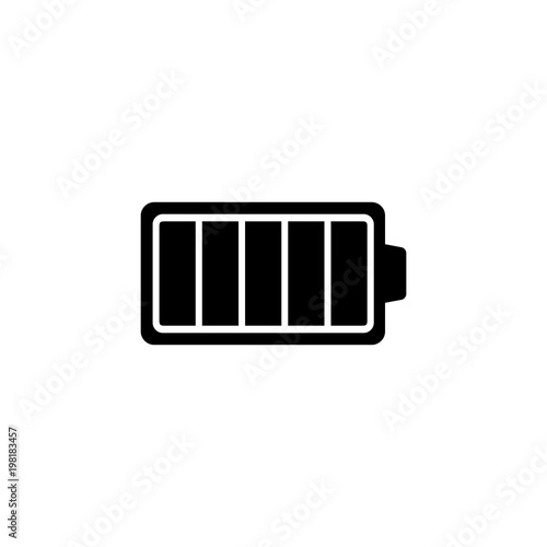Full Charged Battery. Flat Vector Icon. Simple black symbol on white background