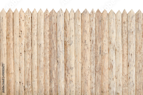Fence from the stockade. Untreated wood. Isolate photo