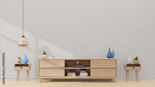 Tv shelf in modern empty room,minimal design, 3d rendering
