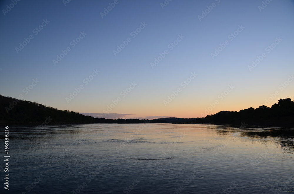 The African river sunset. Zambezi river, Zimbabwe The African river sunset. Zambezi river, Zimbabwe