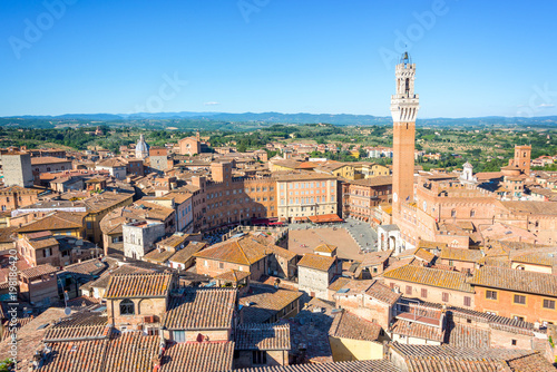 Cityscape of Siena, aerial view with the Torre del Mangia, Tuscany, Italy © Delphotostock