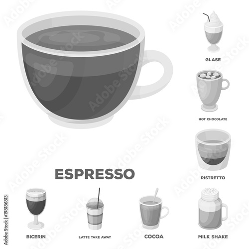 Different kinds of coffee monochrome icons in set collection for design. Coffee drink vector symbol stock web illustration.