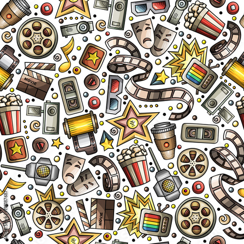 Cartoon cute hand drawn Cinema seamless pattern