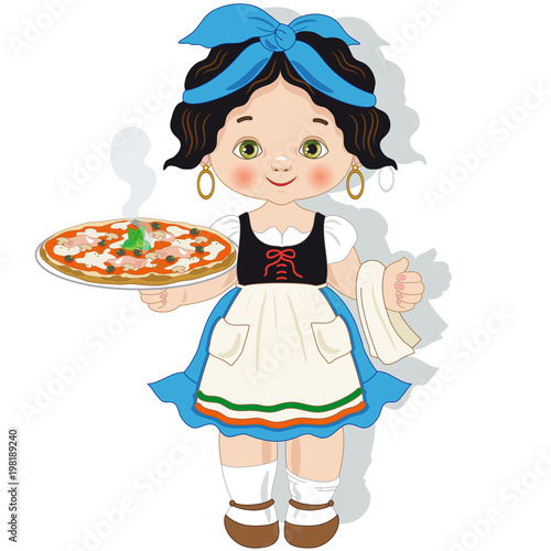 Girl cook with small Italian pizza