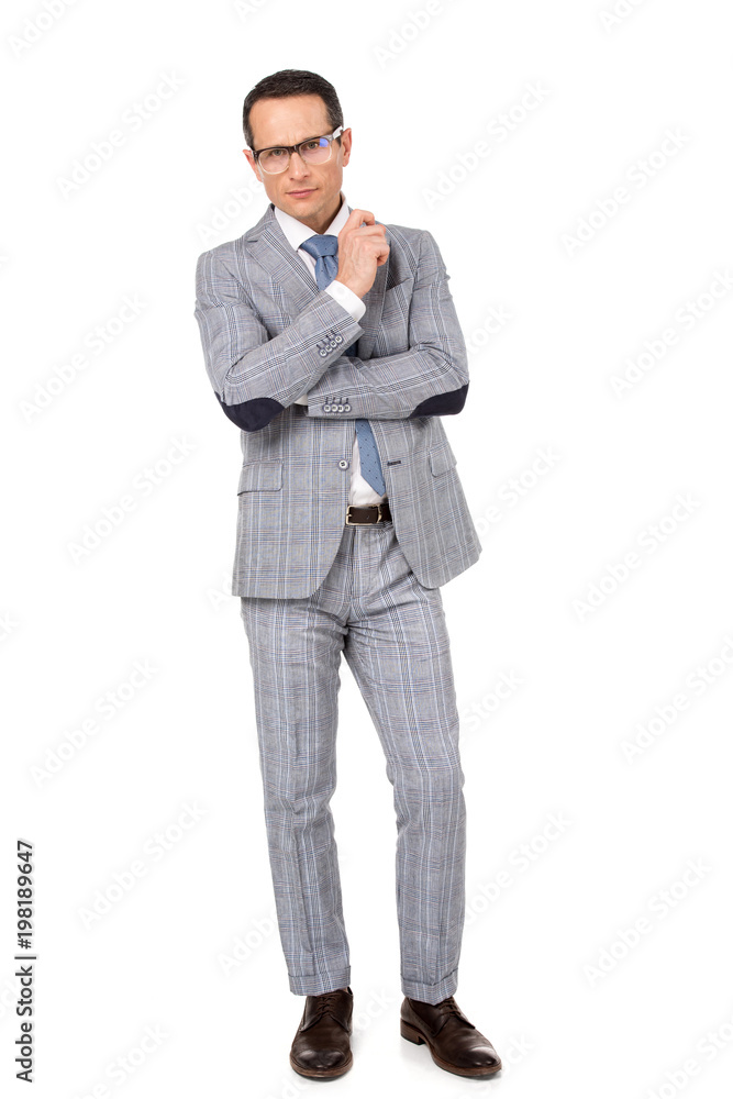 handsome adult businessman in stylish suit isolated on white handsome adult businessman in stylish suit isolated on white