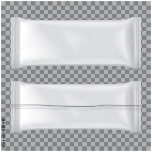 Set Of Ice Cream Package Mockup, Vector White Blank Plastic Pouch Snack Pack