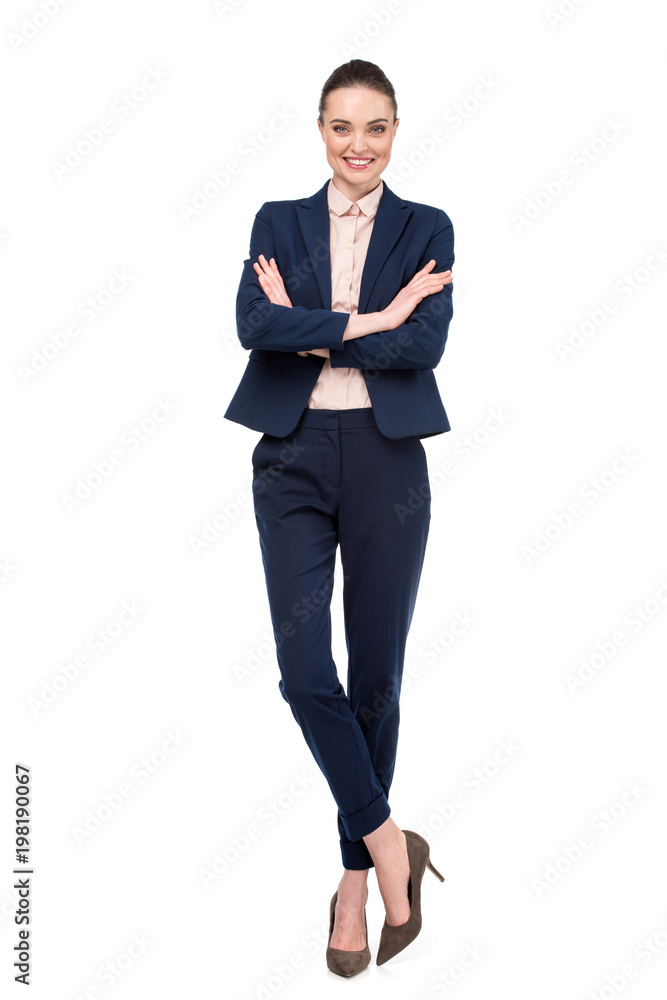 stylish adult businesswoman with crossed arms isolated on white stylish adult businesswoman with crossed arms isolated on white