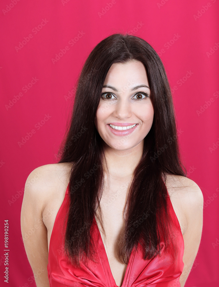 closeup . face of beautiful woman in red dress closeup . face of beautiful woman in red dress
