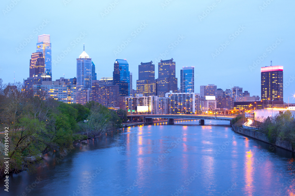 Schuylkill River and city skyline, Philadelphia, Pennsylvania, USA