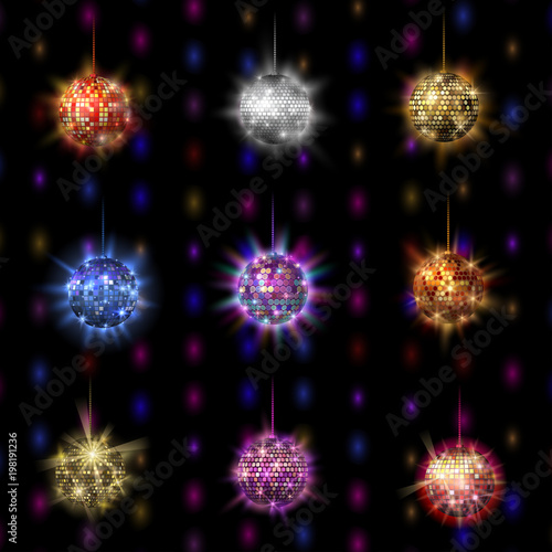 Disco ball discotheque music party night club dance equipment vector illustration.