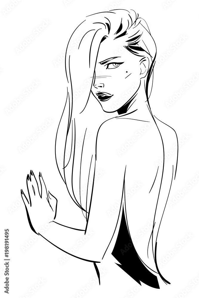 Blonde girl, fashion sketch Blonde girl, fashion sketch
