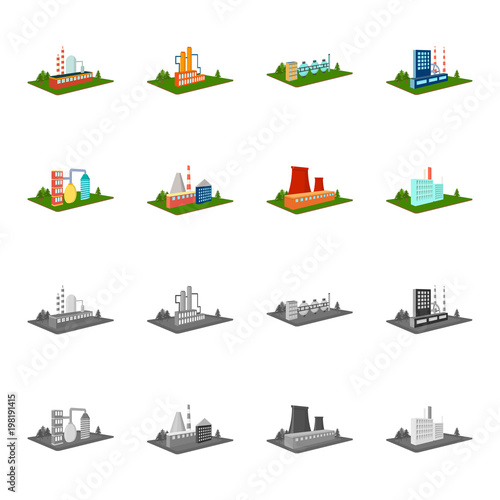 Processing factory,metallurgical plant. Factory and industry set collection icons in cartoon,monochrome style isometric vector symbol stock illustration web.