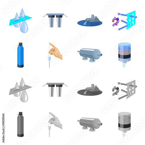 Purification, water, filter, filtration .Water filtration system set collection icons in cartoon,monochrome style vector symbol stock illustration web.