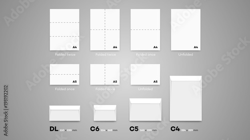 Most Envelopes Guide With A4 Paper Blanks. Vector Template