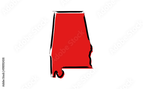 Stylized red sketch map of Alabama